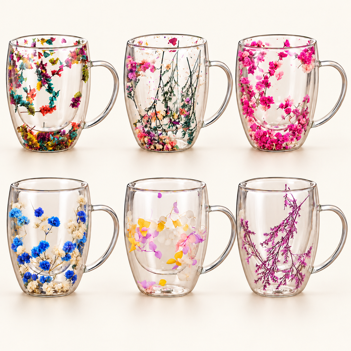 Dried Flower Double-Wall Glass Mug