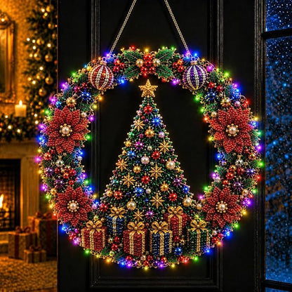 DIY Christmas LED Diamond Painting Wreath | Light-Catching Pearl Beaded Hanging Ornament Kit