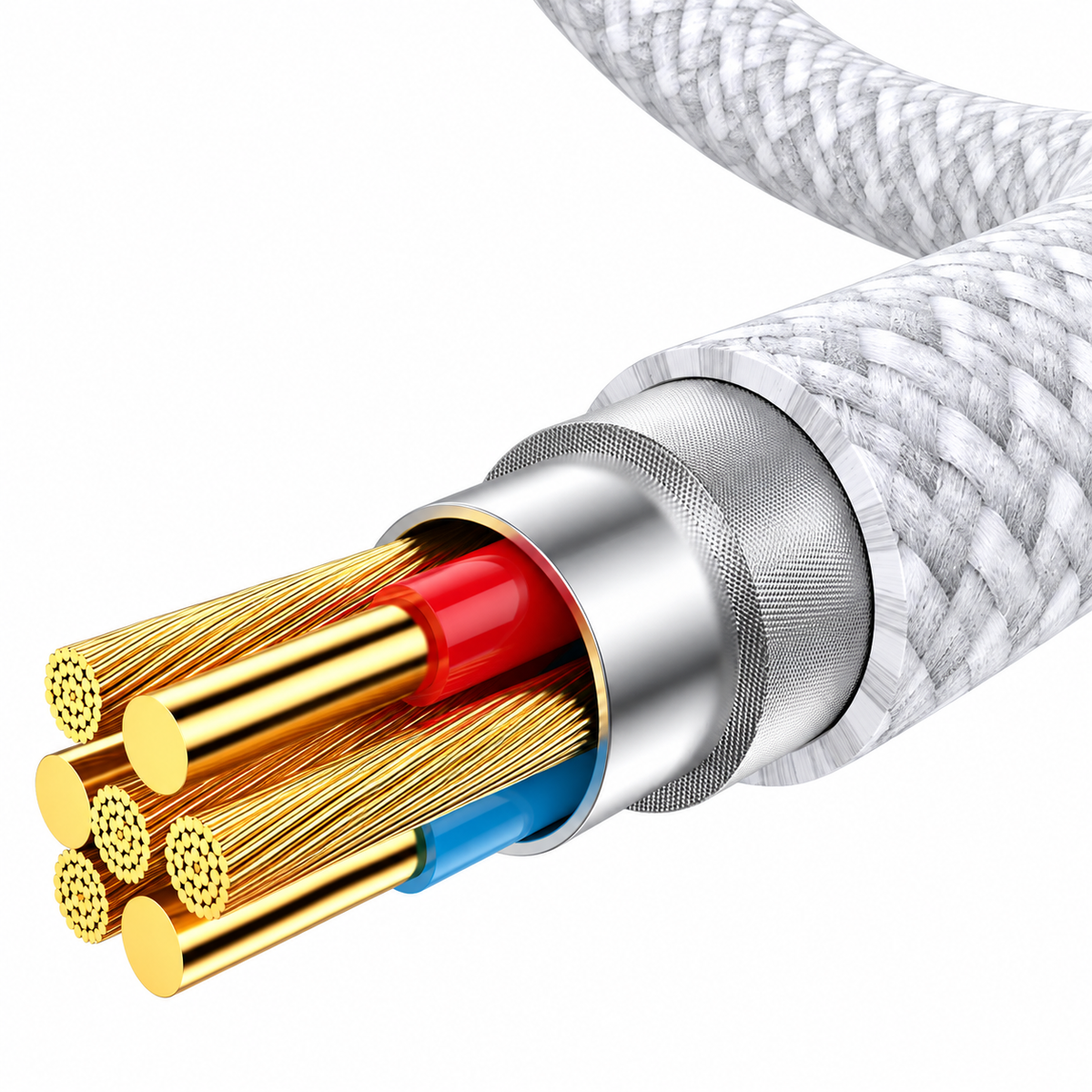 Cutaway illustration of the reinforced braided USB-C cable construction