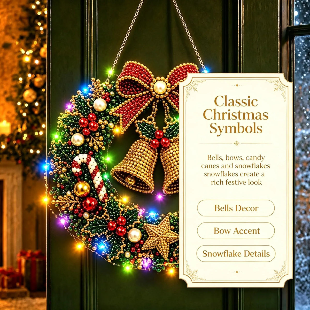 DIY Christmas LED Diamond Painting Wreath | Light-Catching Pearl Beaded Hanging Ornament Kit