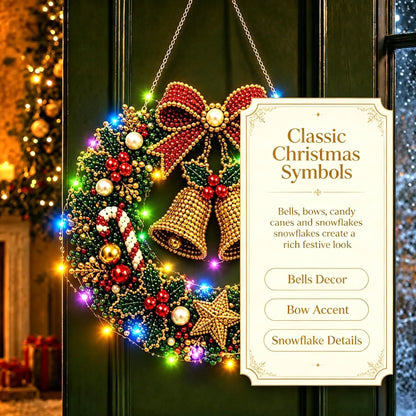 DIY Christmas LED Diamond Painting Wreath | Light-Catching Pearl Beaded Hanging Ornament Kit