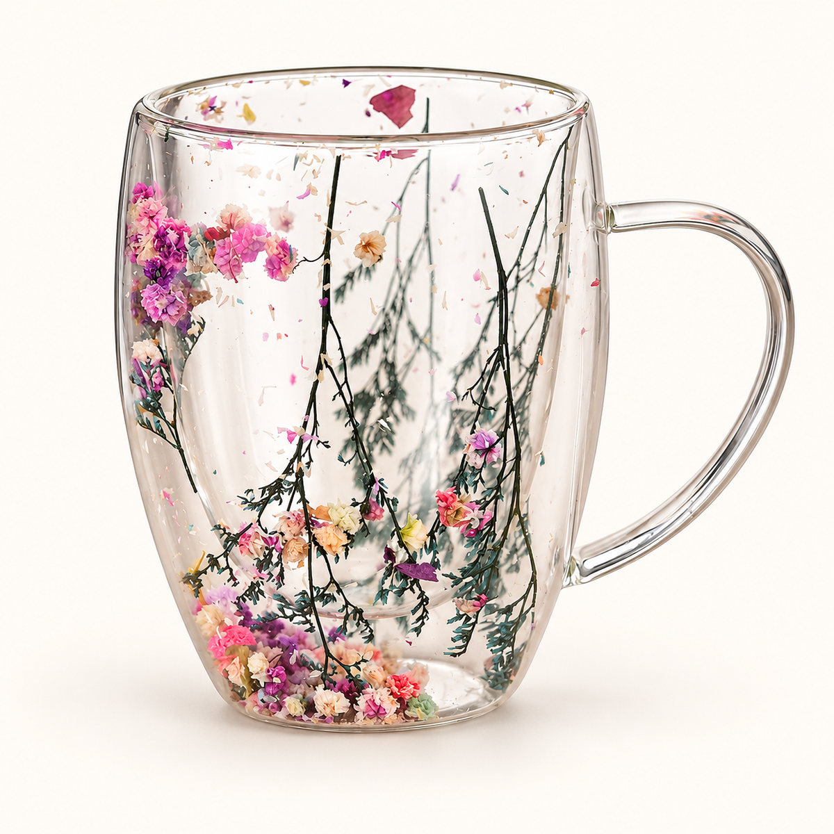 Dried Flower Double-Wall Glass Mug