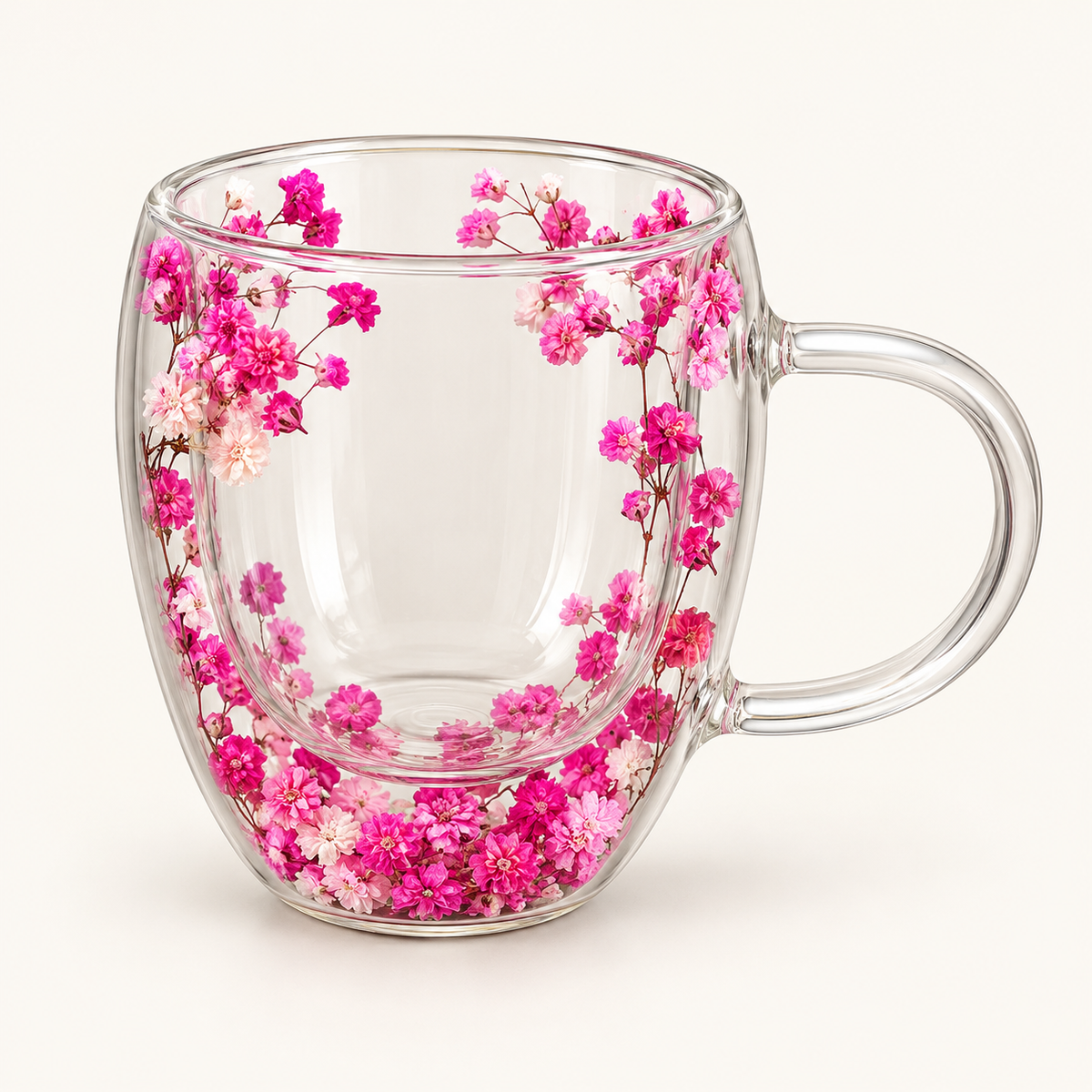 Dried Flower Double-Wall Glass Mug