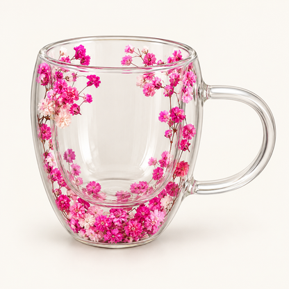 Dried Flower Double-Wall Glass Mug