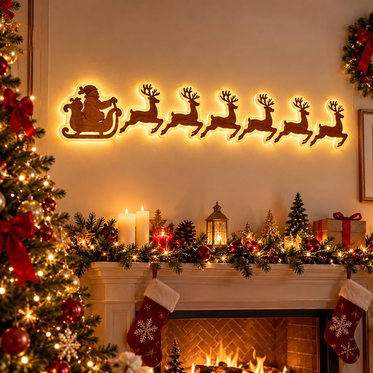 Warm White LED Reindeer Wall Décor