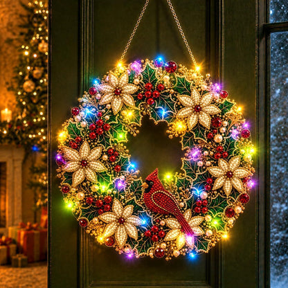 DIY Christmas LED Diamond Painting Wreath | Light-Catching Pearl Beaded Hanging Ornament Kit