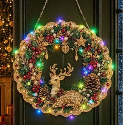 DIY Christmas LED Diamond Painting Wreath | Light-Catching Pearl Beaded Hanging Ornament Kit