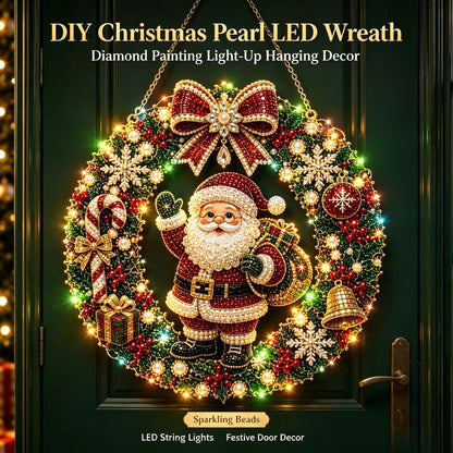 DIY Christmas LED Diamond Painting Wreath | Light-Catching Pearl Beaded Hanging Ornament Kit