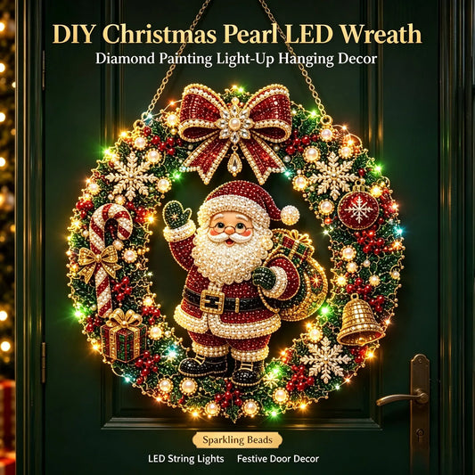 DIY Christmas LED Diamond Painting Wreath | Light-Catching Pearl Beaded Hanging Ornament Kit