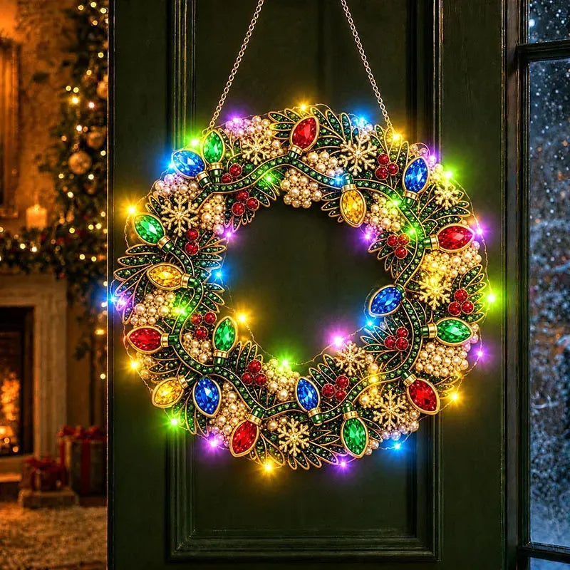 DIY Christmas LED Diamond Painting Wreath | Light-Catching Pearl Beaded Hanging Ornament Kit