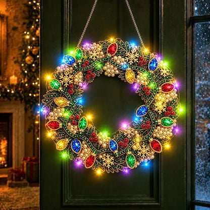 DIY Christmas LED Diamond Painting Wreath | Light-Catching Pearl Beaded Hanging Ornament Kit