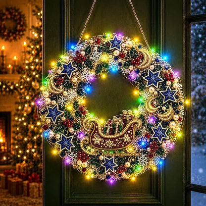DIY Christmas LED Diamond Painting Wreath | Light-Catching Pearl Beaded Hanging Ornament Kit