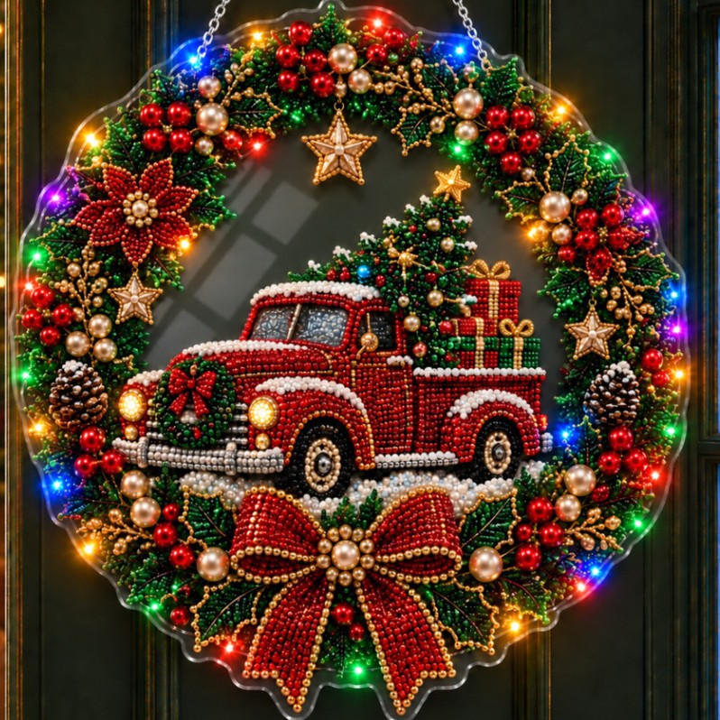DIY Christmas LED Diamond Painting Wreath | Light-Catching Pearl Beaded Hanging Ornament Kit