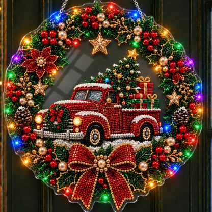 DIY Christmas LED Diamond Painting Wreath | Light-Catching Pearl Beaded Hanging Ornament Kit
