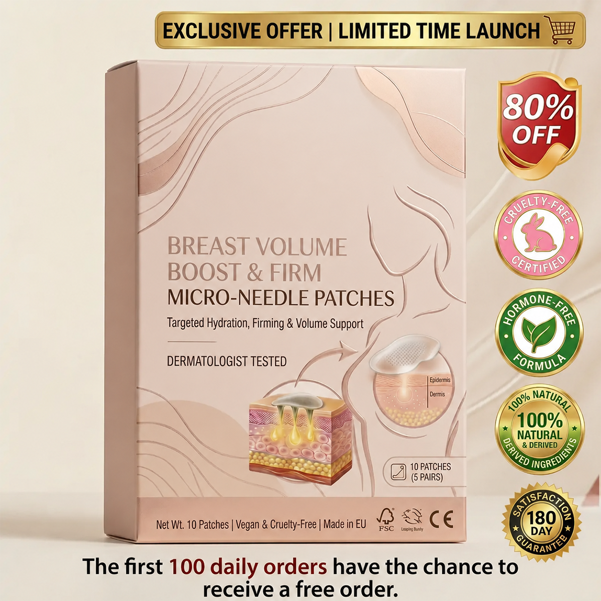 Targeted Bust Care Microneedle Patches – Firm-Looking Skin & Shape Support