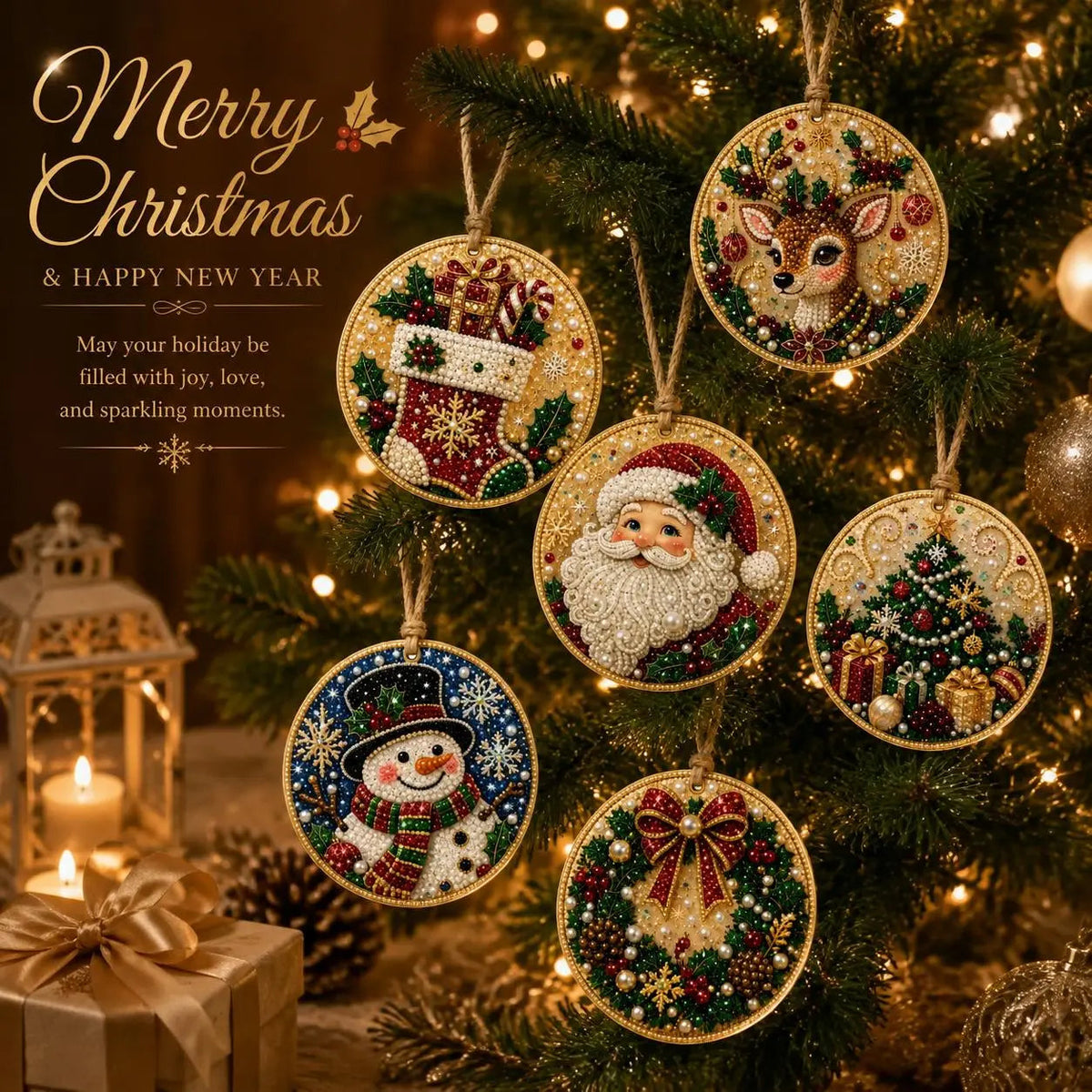 🎁🎄DIY Diamond Painting Christmas Ornaments Kit - Holiday Home Decor (6 Pcs)