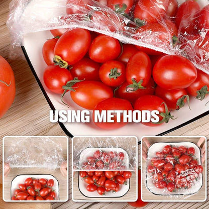 100pcs Disposable Stretch Film for Bowls & Plates, Elastic Container Lids, Plastic Wrap Alternative for Leftovers, Fruit, Vegetables & Kitchen Food Storage