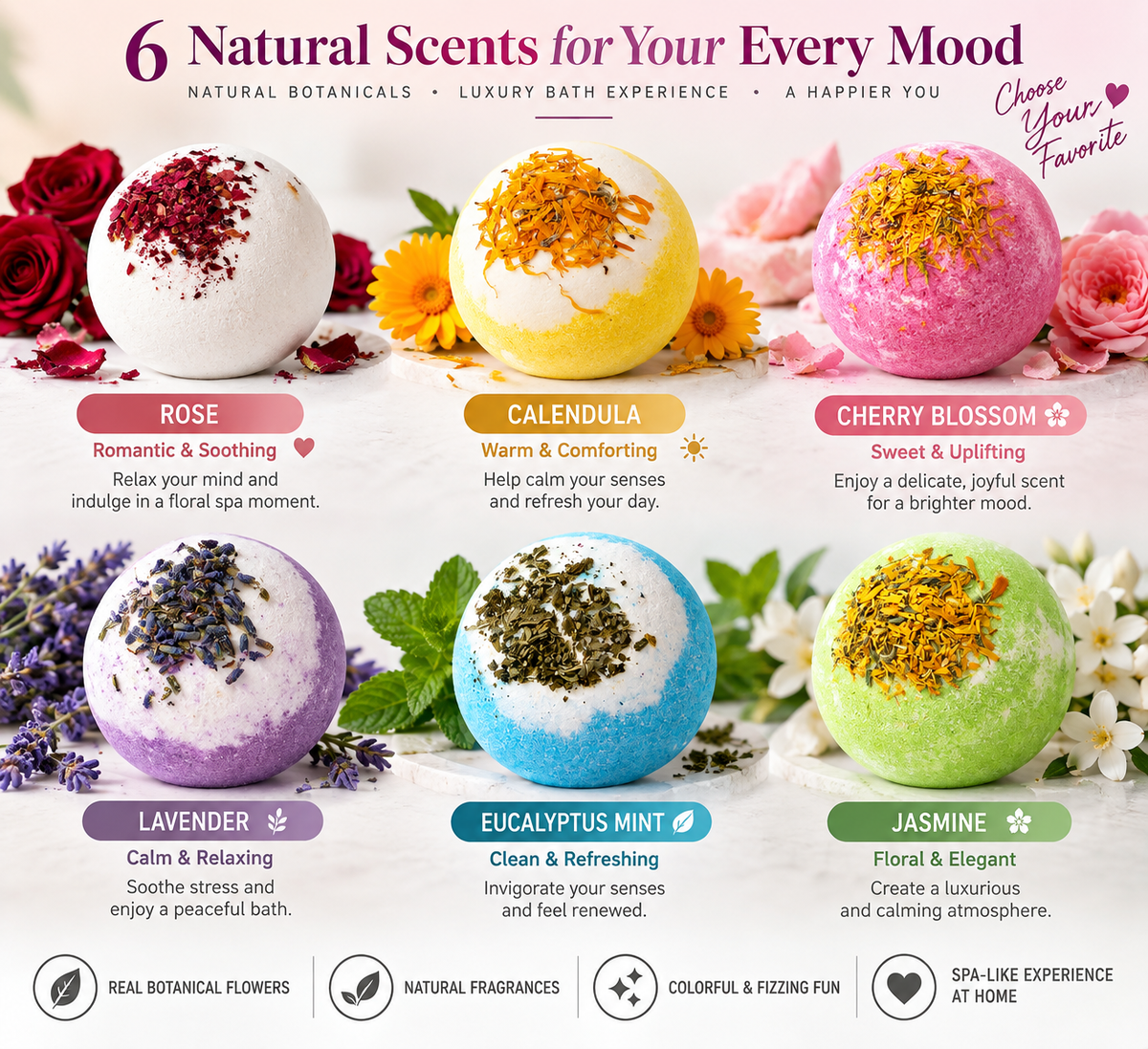 🌸 Botanical Bath Bombs – Turn Every Bath Into a Relaxing Home Spa