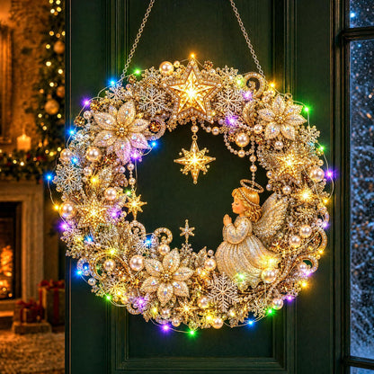 DIY Christmas LED Diamond Painting Wreath | Light-Catching Pearl Beaded Hanging Ornament Kit