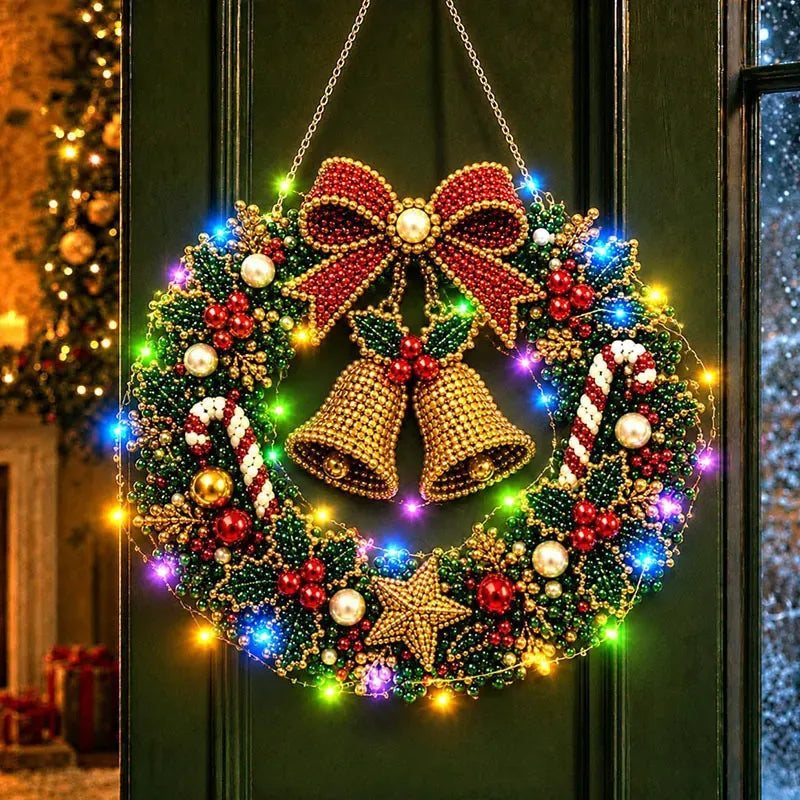 DIY Christmas LED Diamond Painting Wreath | Light-Catching Pearl Beaded Hanging Ornament Kit
