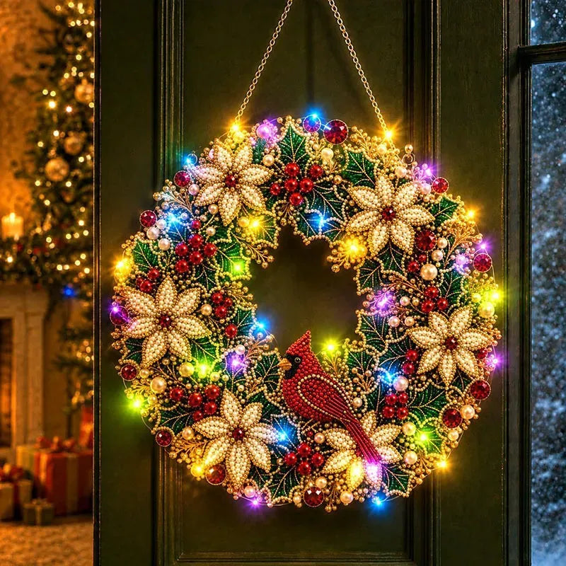 DIY Christmas LED Diamond Painting Wreath | Light-Catching Pearl Beaded Hanging Ornament Kit