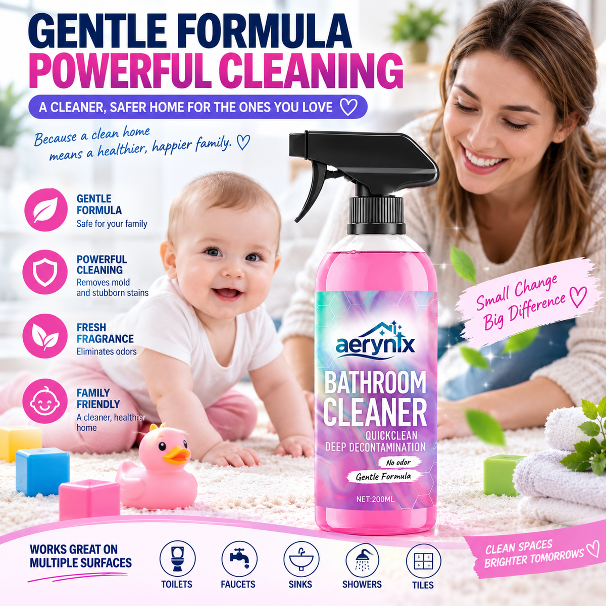 ✨✨ Bathroom Cleaner: Sparkle in Seconds, No Harsh Fumes