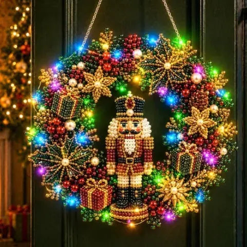 DIY Christmas LED Diamond Painting Wreath | Light-Catching Pearl Beaded Hanging Ornament Kit