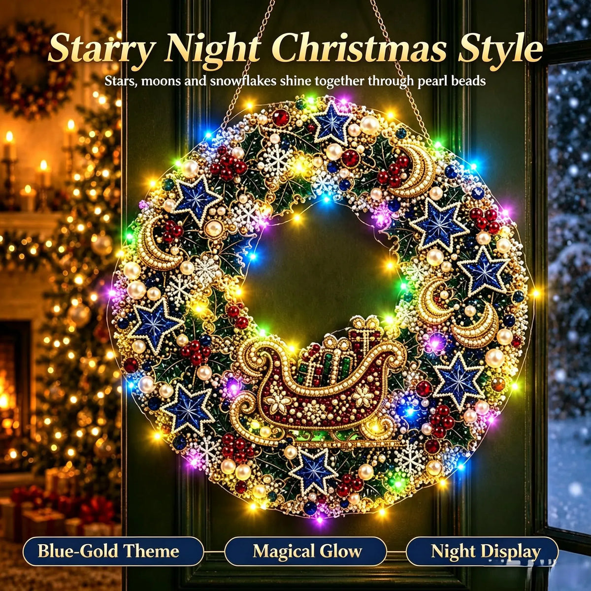 DIY Christmas LED Diamond Painting Wreath | Light-Catching Pearl Beaded Hanging Ornament Kit