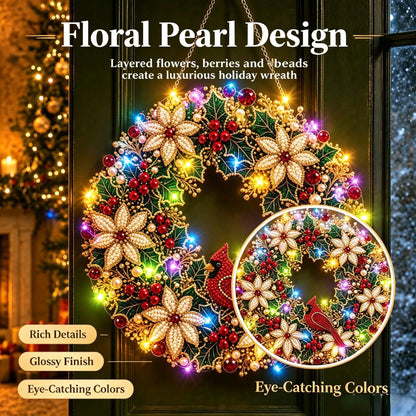 DIY Christmas LED Diamond Painting Wreath | Light-Catching Pearl Beaded Hanging Ornament Kit