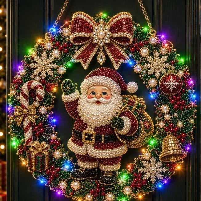 DIY Christmas LED Diamond Painting Wreath | Light-Catching Pearl Beaded Hanging Ornament Kit
