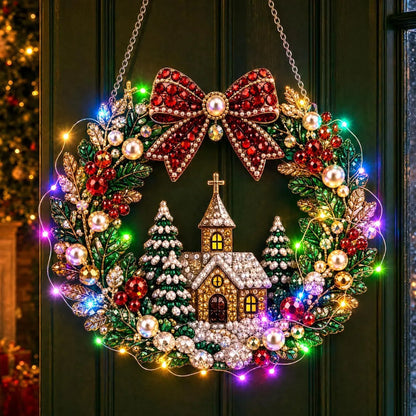 DIY Christmas LED Diamond Painting Wreath | Light-Catching Pearl Beaded Hanging Ornament Kit