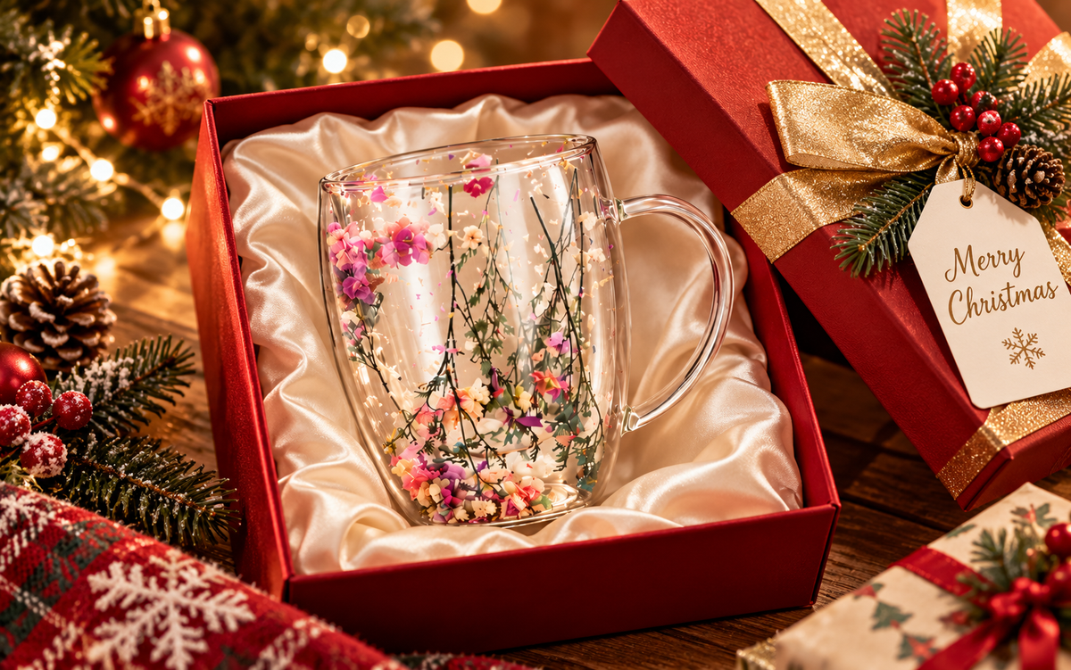 Dried Flower Double-Wall Glass Mug