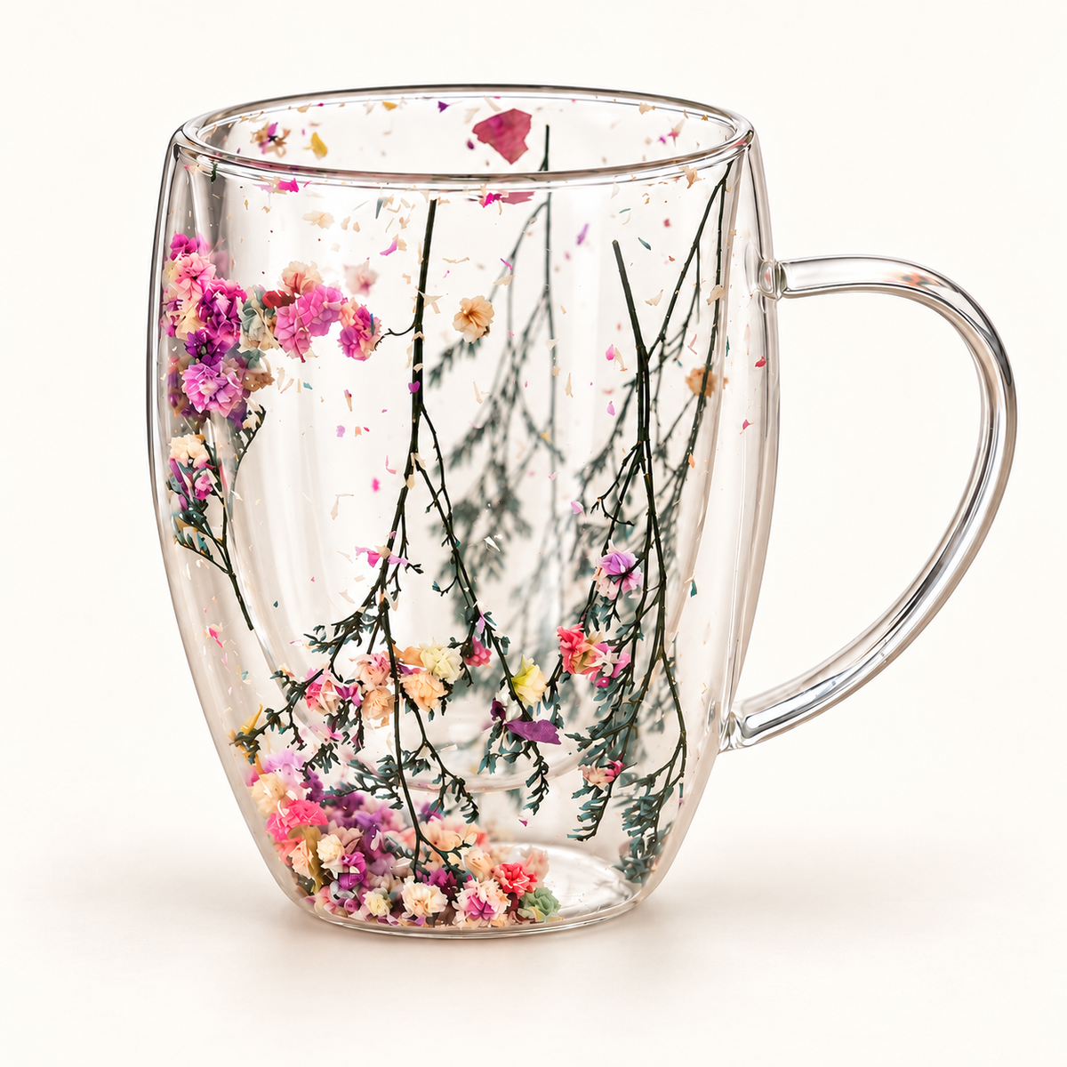 Dried Flower Double-Wall Glass Mug