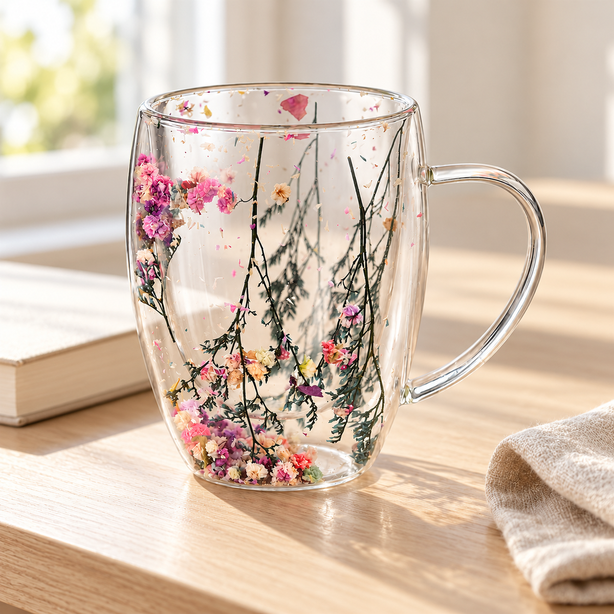 Dried Flower Double-Wall Glass Mug