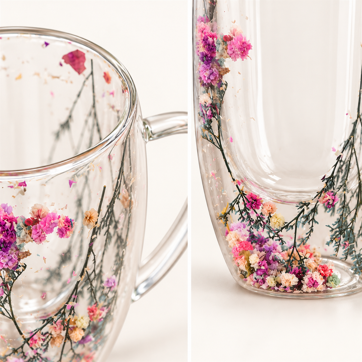 Dried Flower Double-Wall Glass Mug