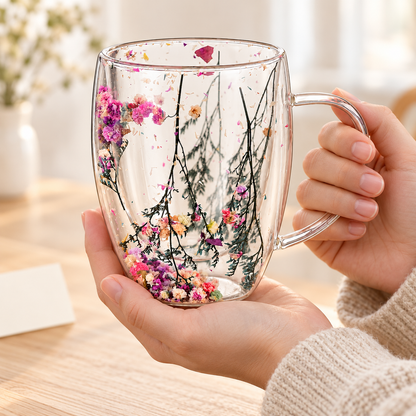 Dried Flower Double-Wall Glass Mug