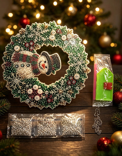 DIY Christmas LED Diamond Painting Wreath | Light-Catching Pearl Beaded Hanging Ornament Kit