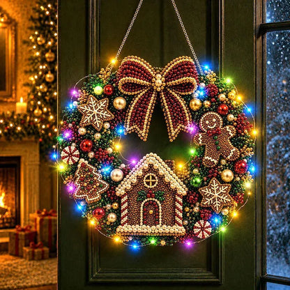 DIY Christmas LED Diamond Painting Wreath | Light-Catching Pearl Beaded Hanging Ornament Kit