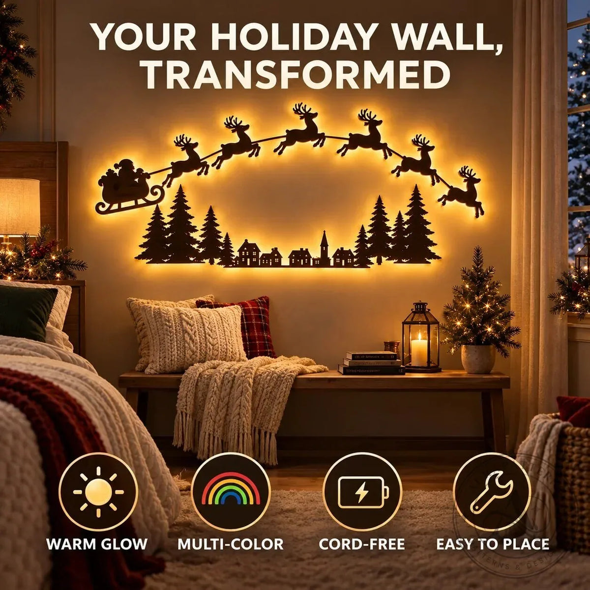 Warm White LED Reindeer Wall Décor