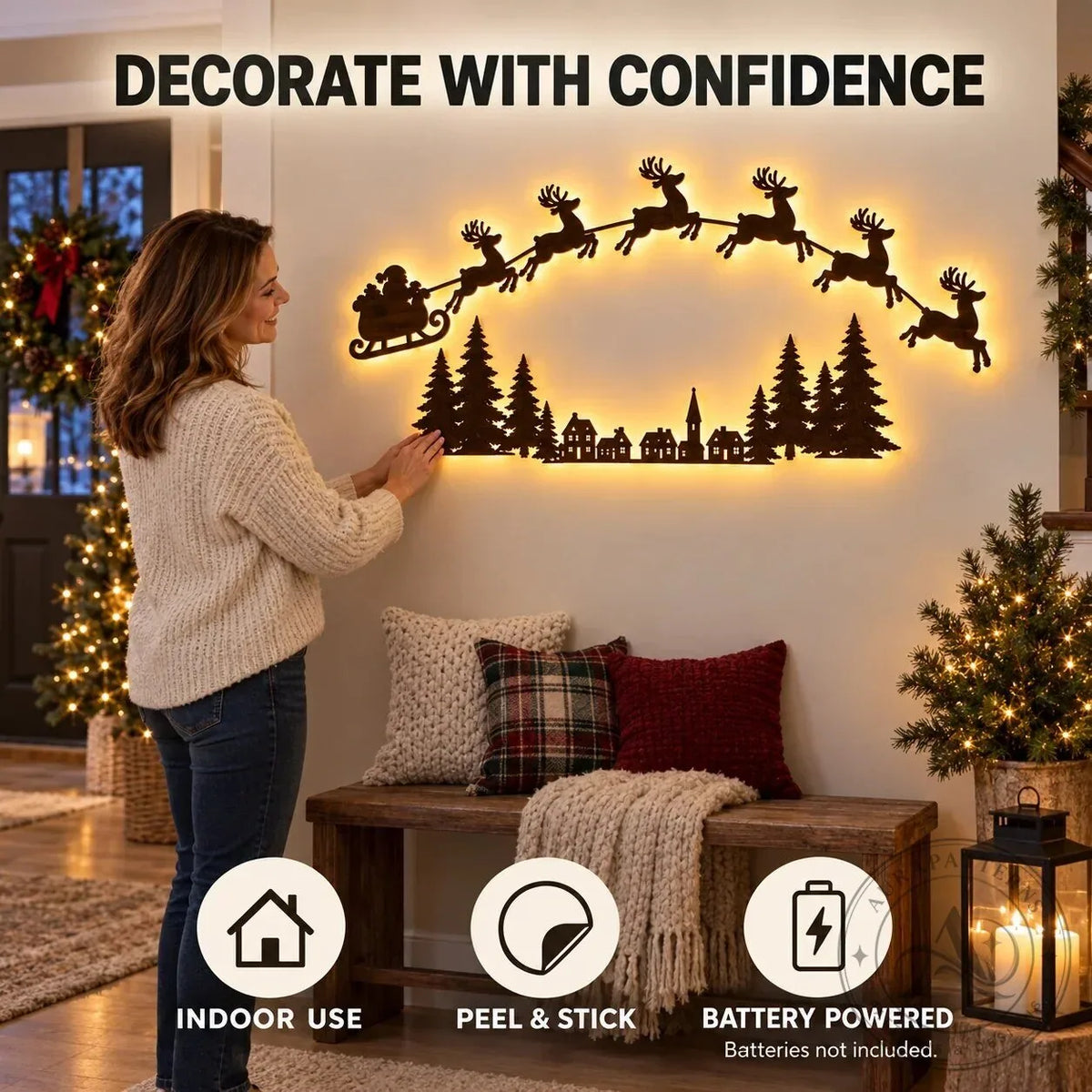 Warm White LED Reindeer Wall Décor