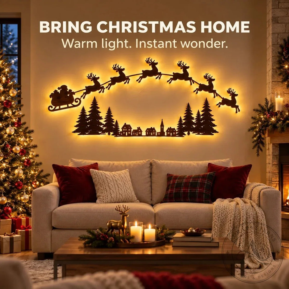 Warm White LED Reindeer Wall Décor