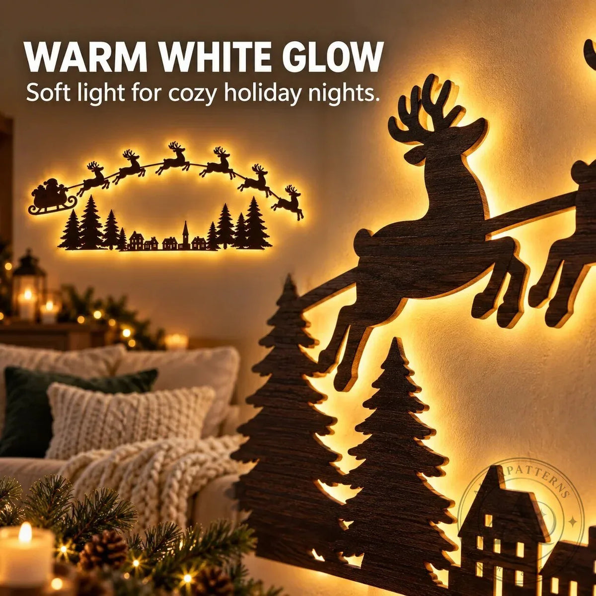 Warm White LED Reindeer Wall Décor