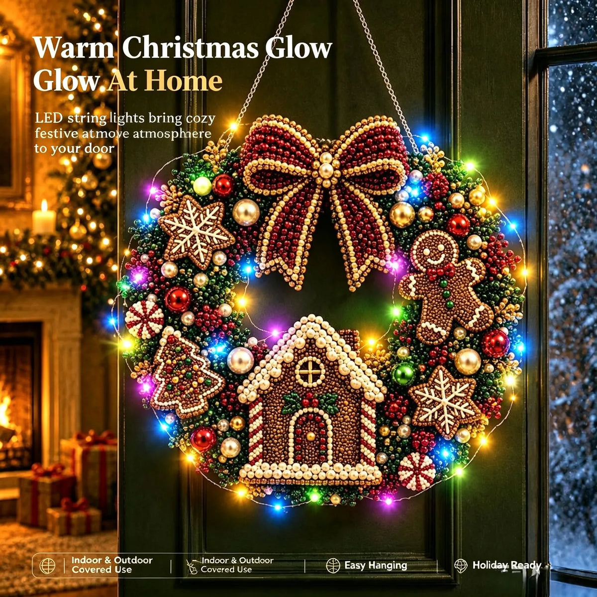 DIY Christmas LED Diamond Painting Wreath | Light-Catching Pearl Beaded Hanging Ornament Kit