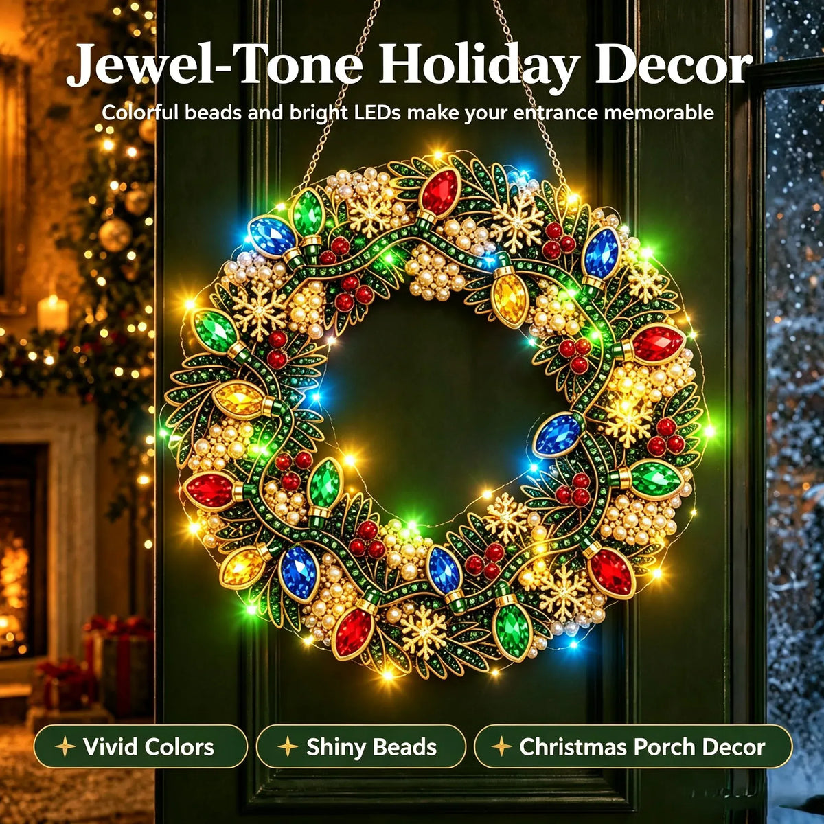 DIY Christmas LED Diamond Painting Wreath | Light-Catching Pearl Beaded Hanging Ornament Kit