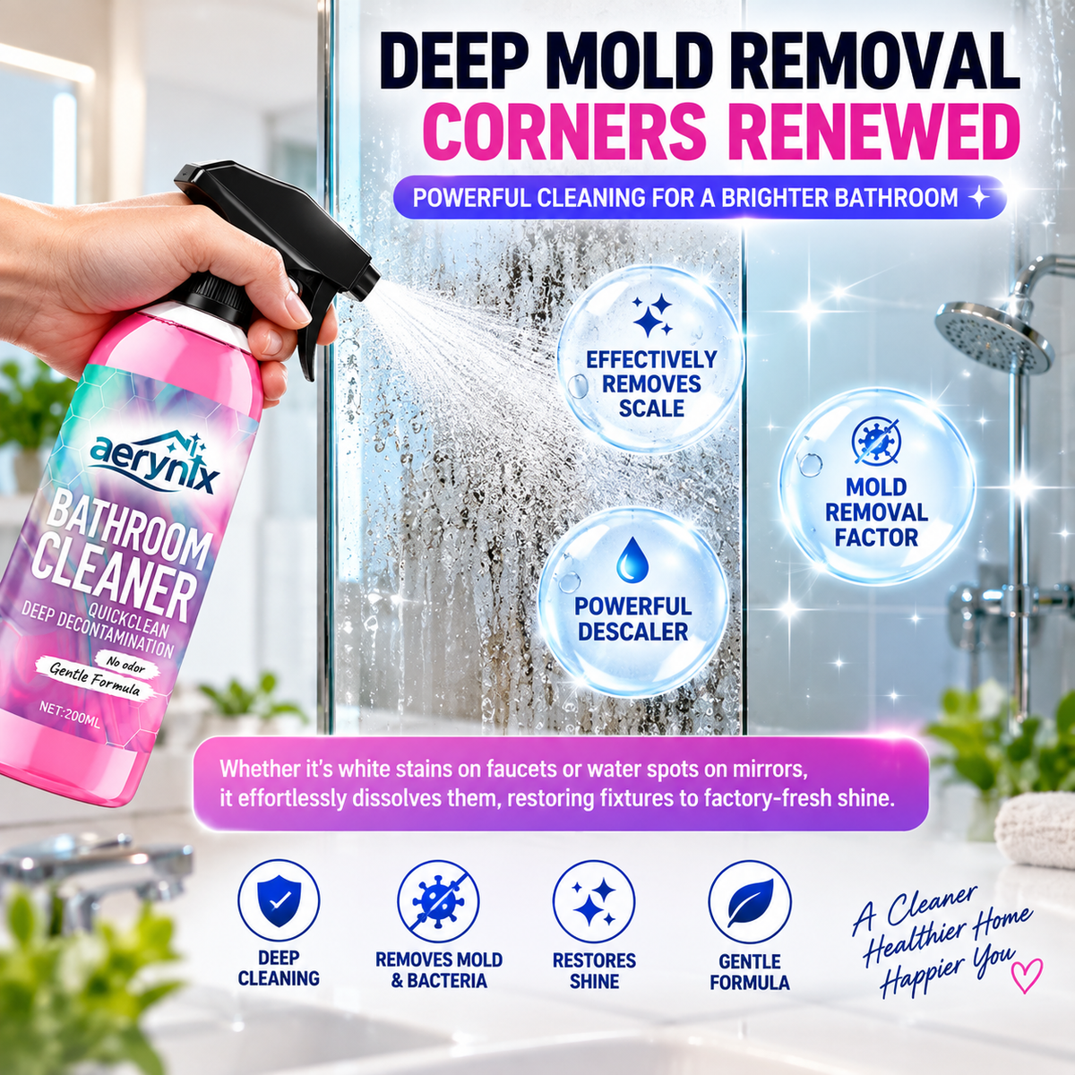 ✨✨ Bathroom Cleaner: Sparkle in Seconds, No Harsh Fumes