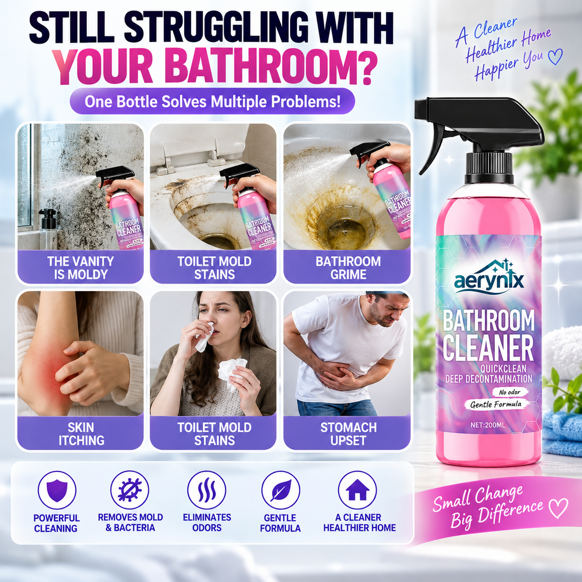 ✨✨ Bathroom Cleaner: Sparkle in Seconds, No Harsh Fumes
