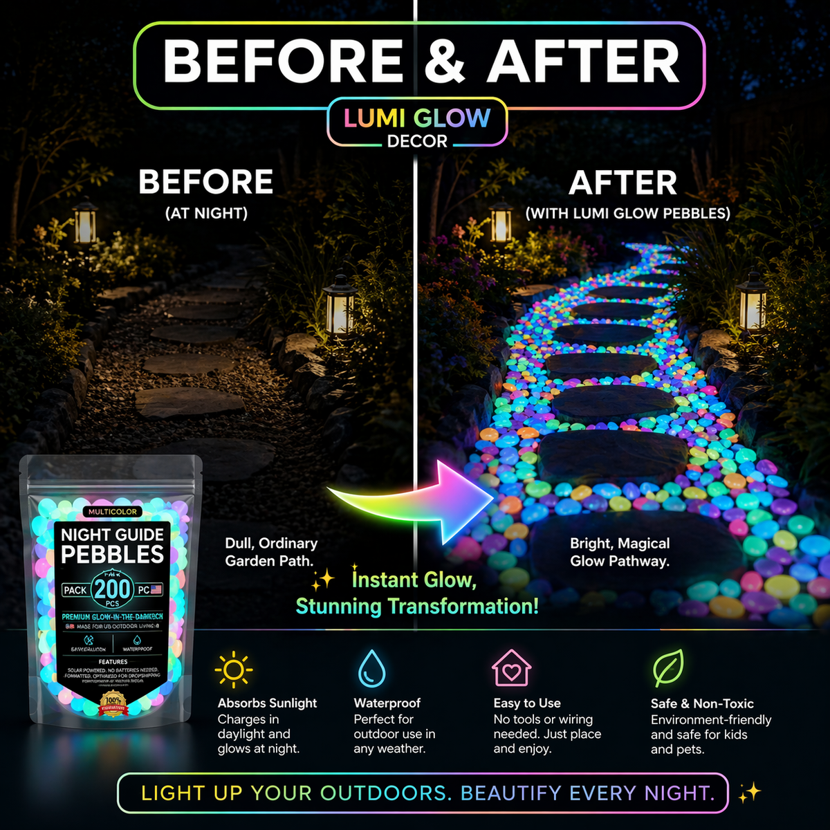 💥LAST DAY SALE 50%OFF💥🌈200Pcs - Colorful Glow-in-the-Dark Garden Stones