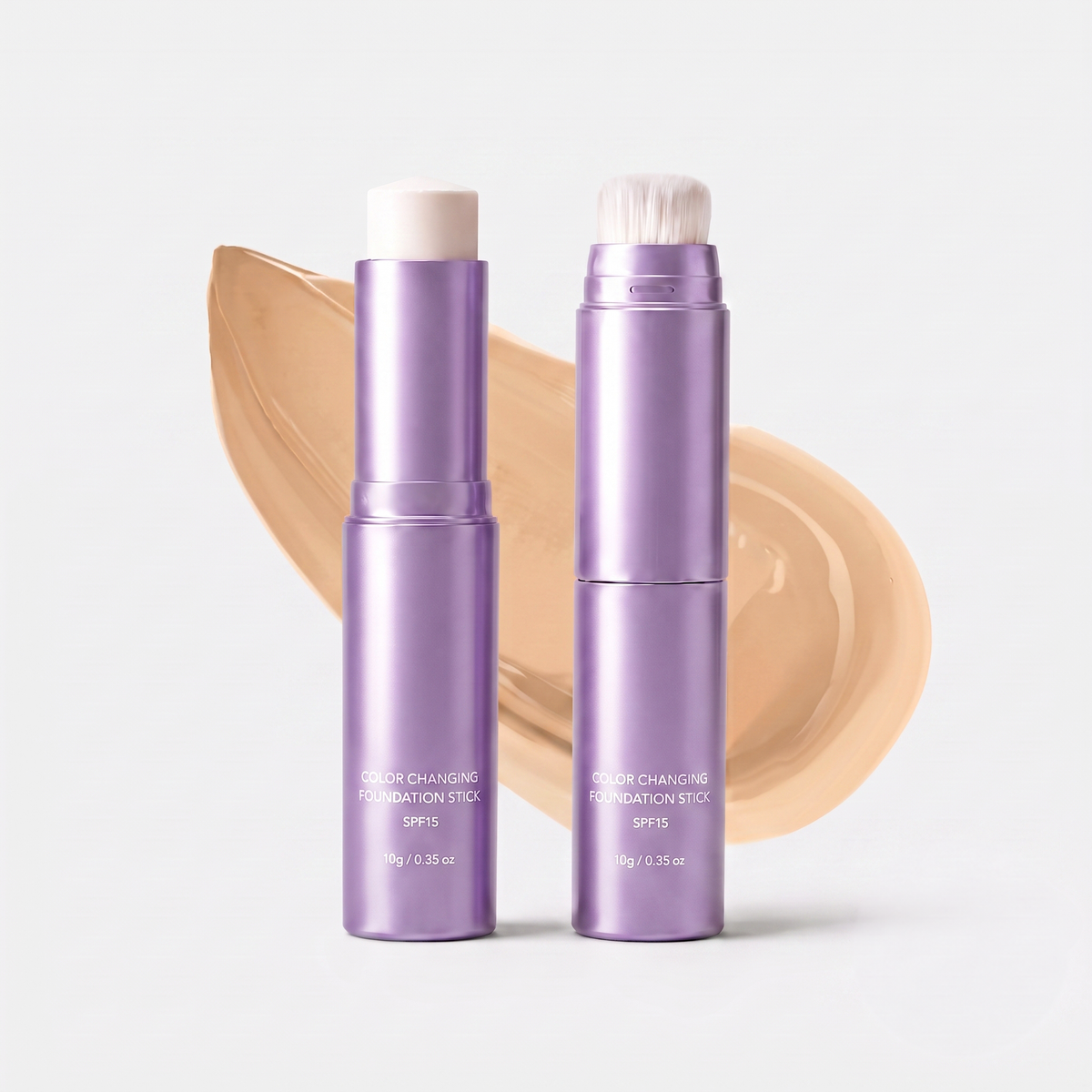 Sorqeth color-adapting foundation stick in Natural with built-in blending brush